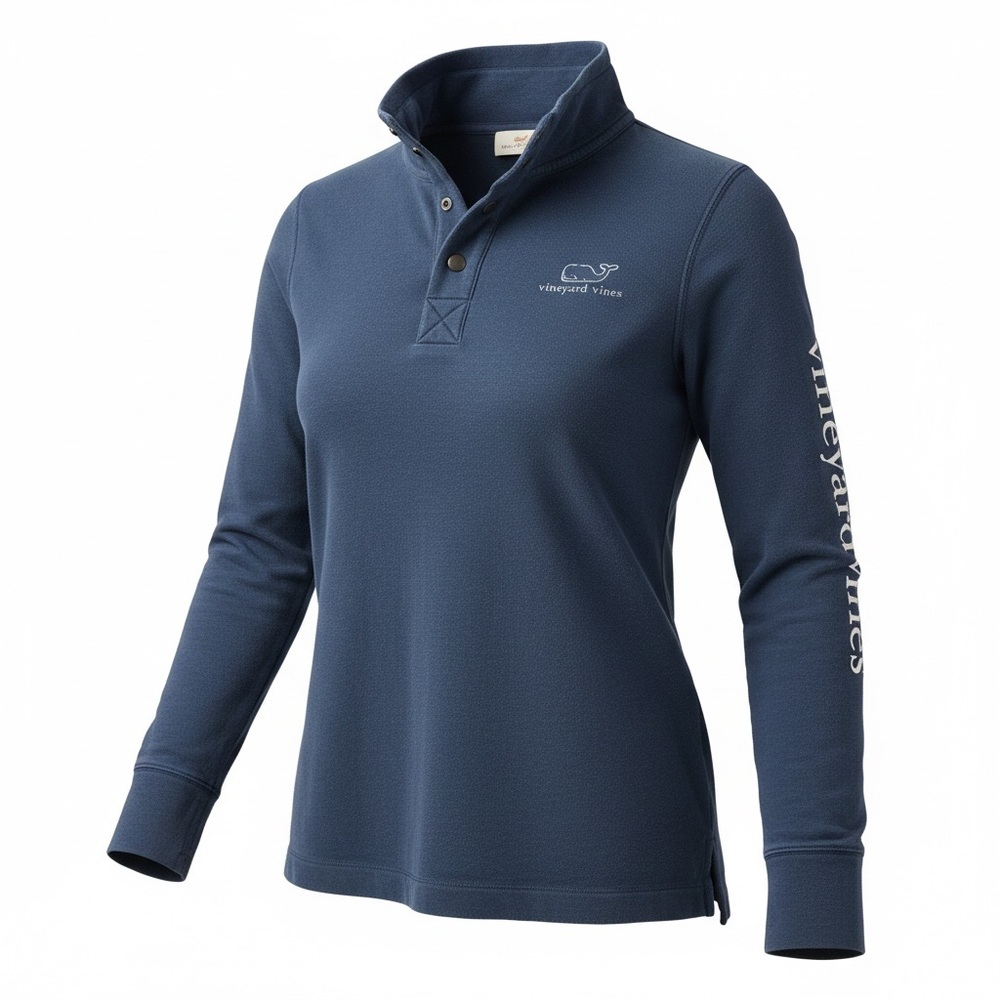 Vineyard Vines Navy Women's Quarter-Snap Pullover with Sleeve Logo